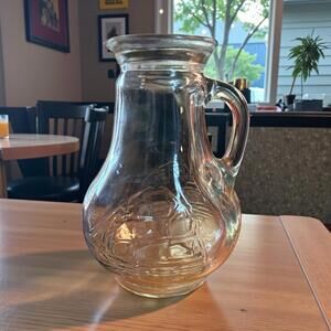 Hazel Atlas Clear Glass Embossed Clipper/Sailboat Handle Pitcher Jug 6.5"